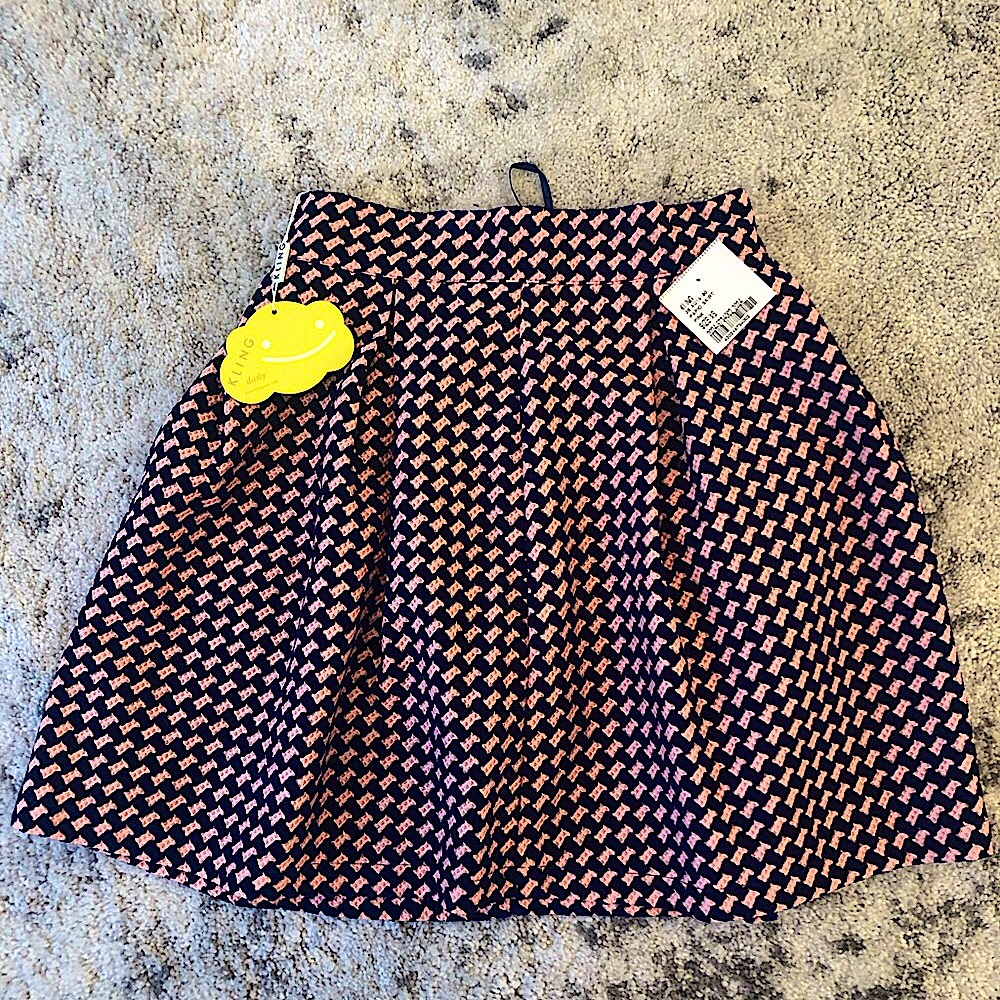 KLING Women’s Houndstooth Chenille A-Line Pleated Mini Skirt Pink and Blue (XS)